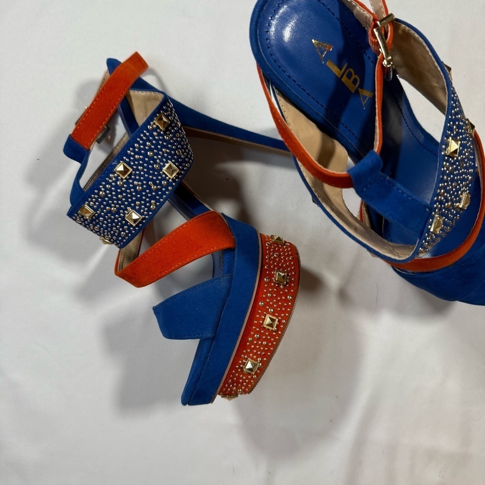 Alba Blue and Orange Studded Platform Heels - Picture 5 of 12